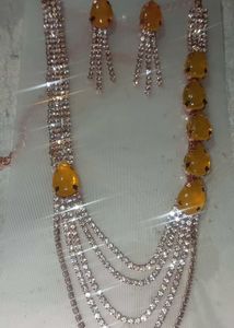 Rhinestone &amp; Amber Layered Necklace Set