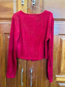 Chic Red Pleated Button-Up Top