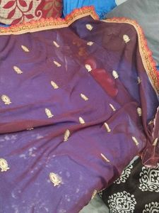 Woman  Embroidery Brown And Golden Saree