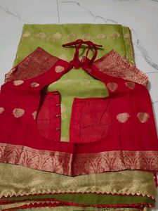 Elegant Green Saree with Gold Border