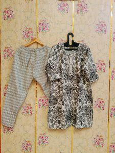 🇳🇿💫🎀Elegant Grey Floral Print Kurta Set