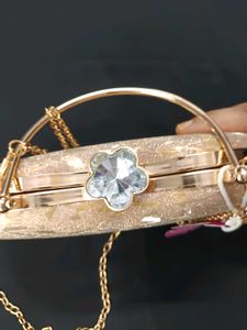Elegant Golden Party Clutch with Crystal Lock