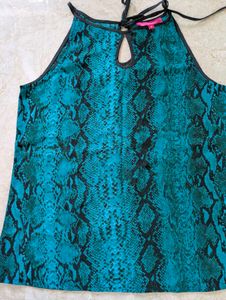 Teal Snake Print Halter Top