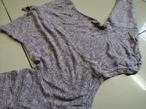 *Grey Melange Front Knot Long Sleeve Top with Shou