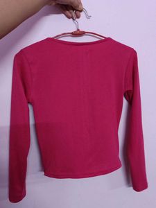 Hot Pink Square Neck Long Sleeve Zara Top
