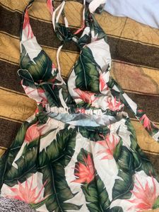 Tropical Print Halter Neck Dress
