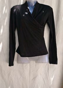 11254. Black Sparkly Wrap Top