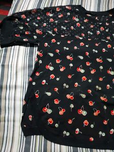 Cute Cherry Print Black Top