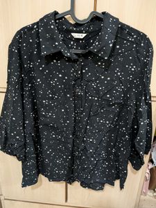 XXL black Star Print Button-Up Top