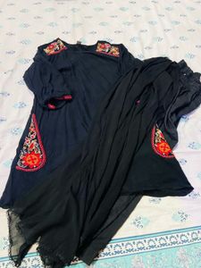 Embroidered Black Kurta Set