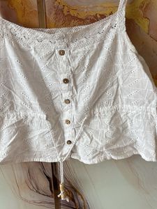 Boho White Eyelet Cropped Tank Top