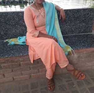 Peach Embroidered Kurta With Pant And Dupatta
