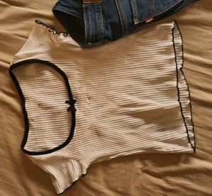 Ribbed Crop Top with Black Trim