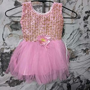 Baby Girl Pink 🅰️Tulle Dress with Pearl Embellish
