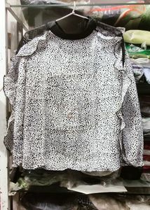 Chic Dalmatian Print Ruffle Sleeve Top
