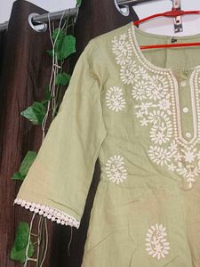 Beautiful Green Chikankari Short Kurti