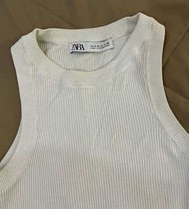 Zara Classic White Ribbed Tank Top