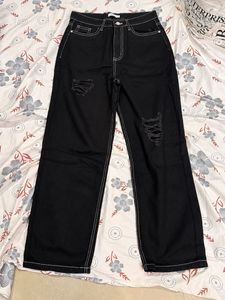 Black Ripped Wide Leg Jeans