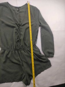 Women's Green Lace-Up Romper