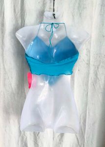 I. Blue Halter Neck Cropped Top