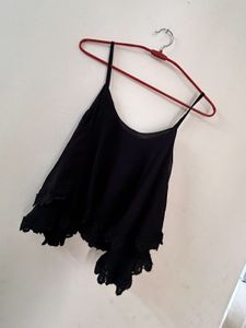 Black Camisole Top with Lace Trim