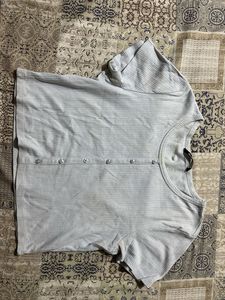 baby blue ripped Henley  button up