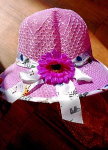 Cute Pink Sun Hat with Flower