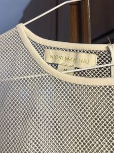 Houndstooth Print Top with Mesh Detail