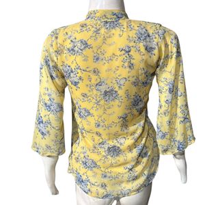 Chic Yellow Floral Smocked Blouse