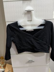 Stylish Black Wrap Crop Top