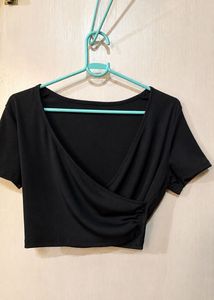 Black Wrap Front Cropped Top