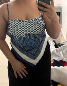 Shein Paisley Print Navy Blue Bandana Top