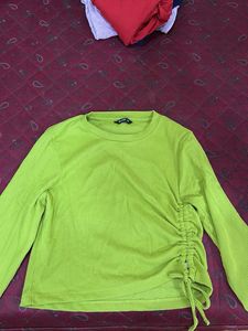 Lime Green Ruched Long Sleeve Top