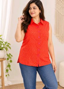 Stylish Sleeveless Red Polka Dot Top Size S-M