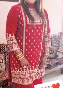 Red Embroidered Kurta Garara set