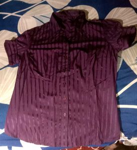 Purple Striped Button-Up Blouse