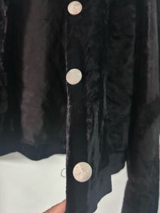 Korean Black Velvet Button-Up Crop Jacket