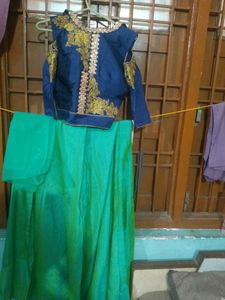 Royal Blue &amp; Green Embellished Lehenga Set