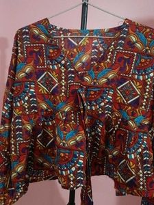 Bohemian Print Tie-Up Blouse