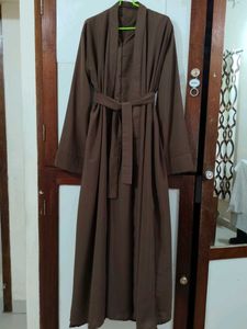Elegant Brown Abaya Set and a blue floral dupatta