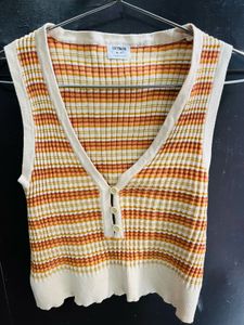 Striped V-Neck Sleeveless Knit Top
