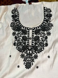 Elegant White Kurta with Black Embroidery