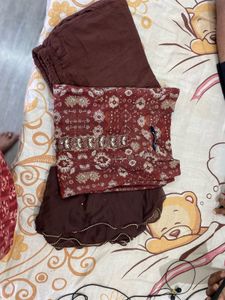 Maroon Printed Kurta with Pants and Dupatta
