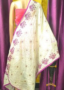 Embroidered Cream dupatta stone work