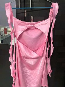 Pink ruffle backless dress