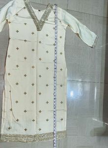 Elegant Cream Silk Kurta Set with Gold Embroidery