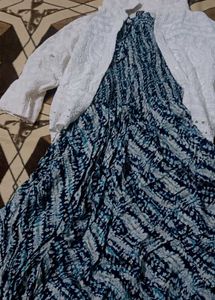 Stylish Ethnic Dress Material with White Embroider