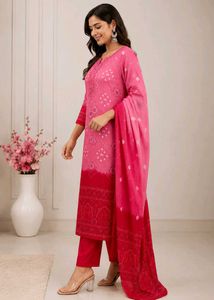 Beautiful Pink Bandhani Kurta matiriyal 👗