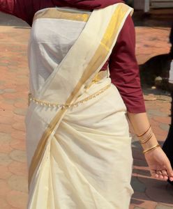 Elegant Off-White Saree with Gold Border and also