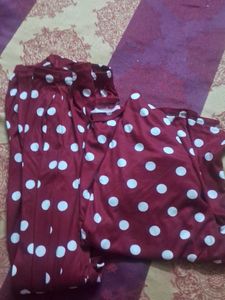 Maroon Polka Dot Pyjama Set